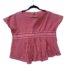 Women's Michela Mii Pink Plaid Short Sleeve Top Blouse Sz S Made in Italy